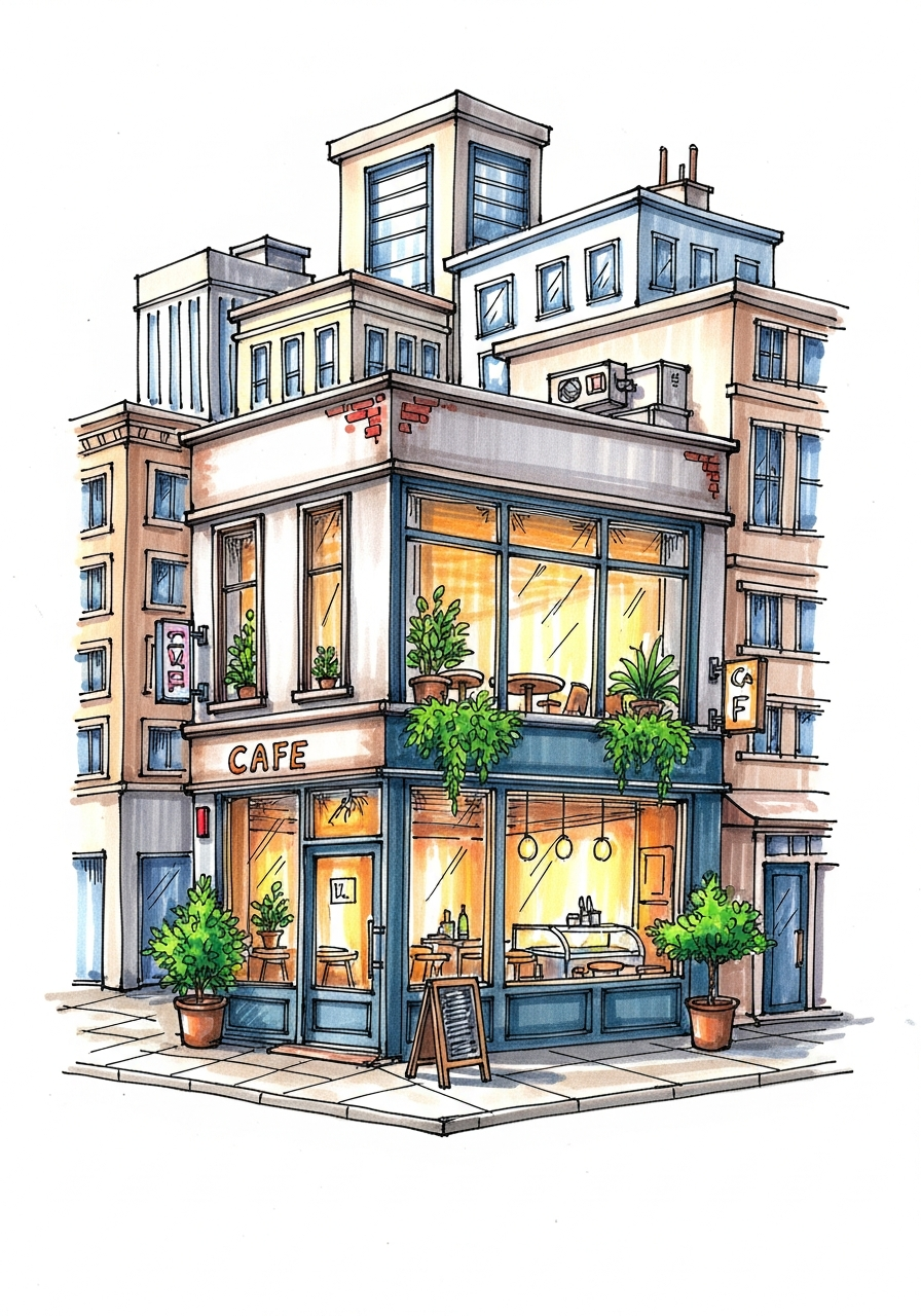 Городской скетчинг маркерами