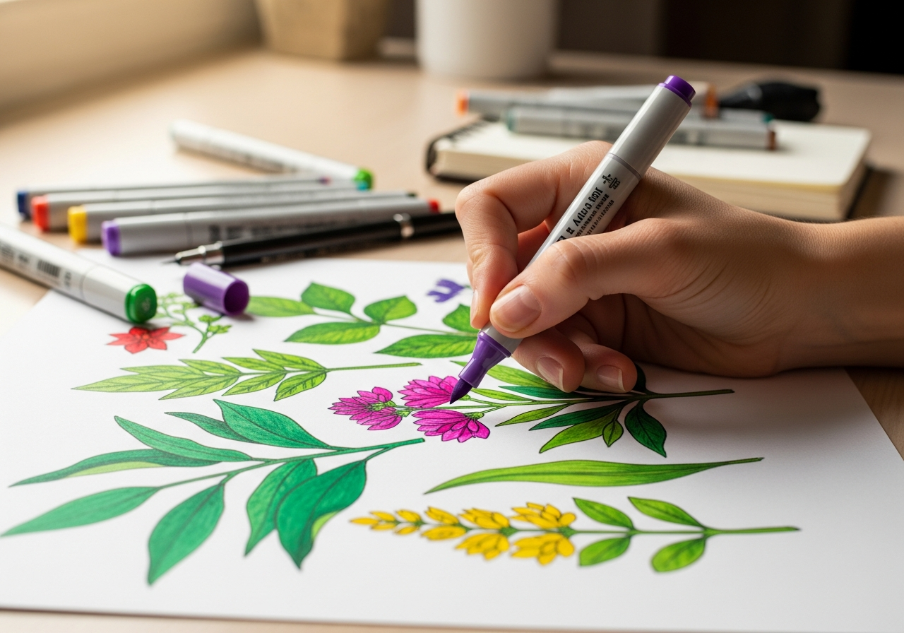 Процесс рисования маркерами